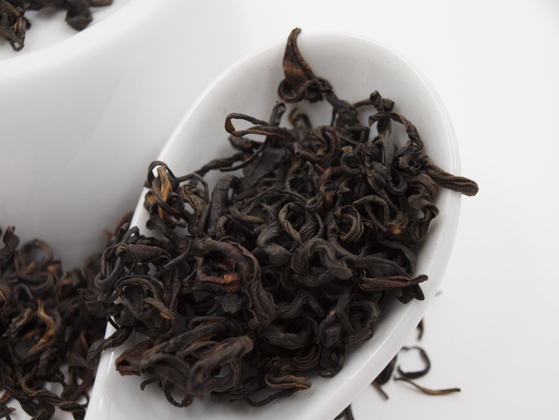 Nepali Oolong Tea in a porcelain spoon, close up